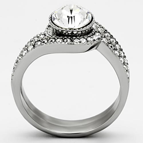 MATK1155 - High polished (no plating) Stainless Steel Ring with Top Grade Crystal  in Clear