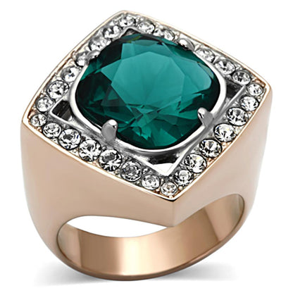 MATK1160 - Two-Tone IP Rose Gold Stainless Steel Ring with Synthetic Synthetic Glass in Blue Zircon