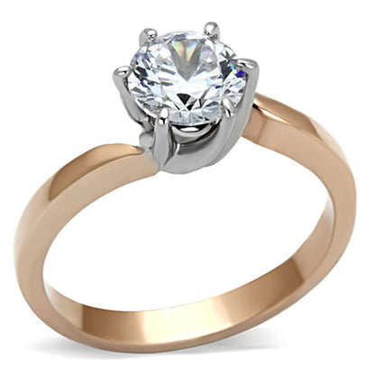 MATK1161 - Two-Tone IP Rose Gold Stainless Steel Ring with AAA Grade CZ  in Clear