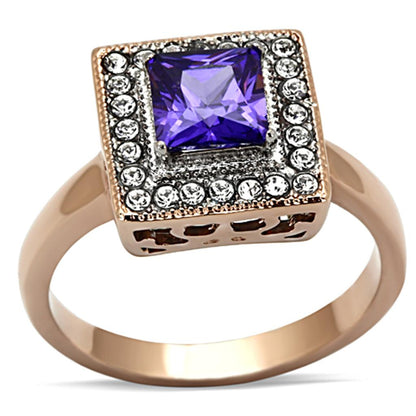 MATK1162 - Two-Tone IP Rose Gold Stainless Steel Ring with AAA Grade CZ  in Tanzanite