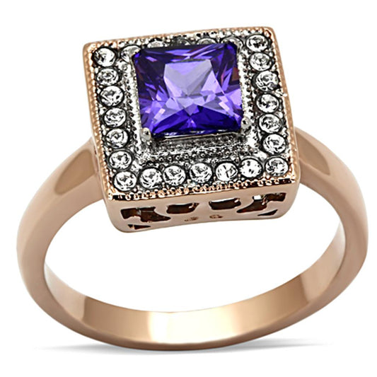 MATK1162 - Two-Tone IP Rose Gold Stainless Steel Ring with AAA Grade CZ  in Tanzanite