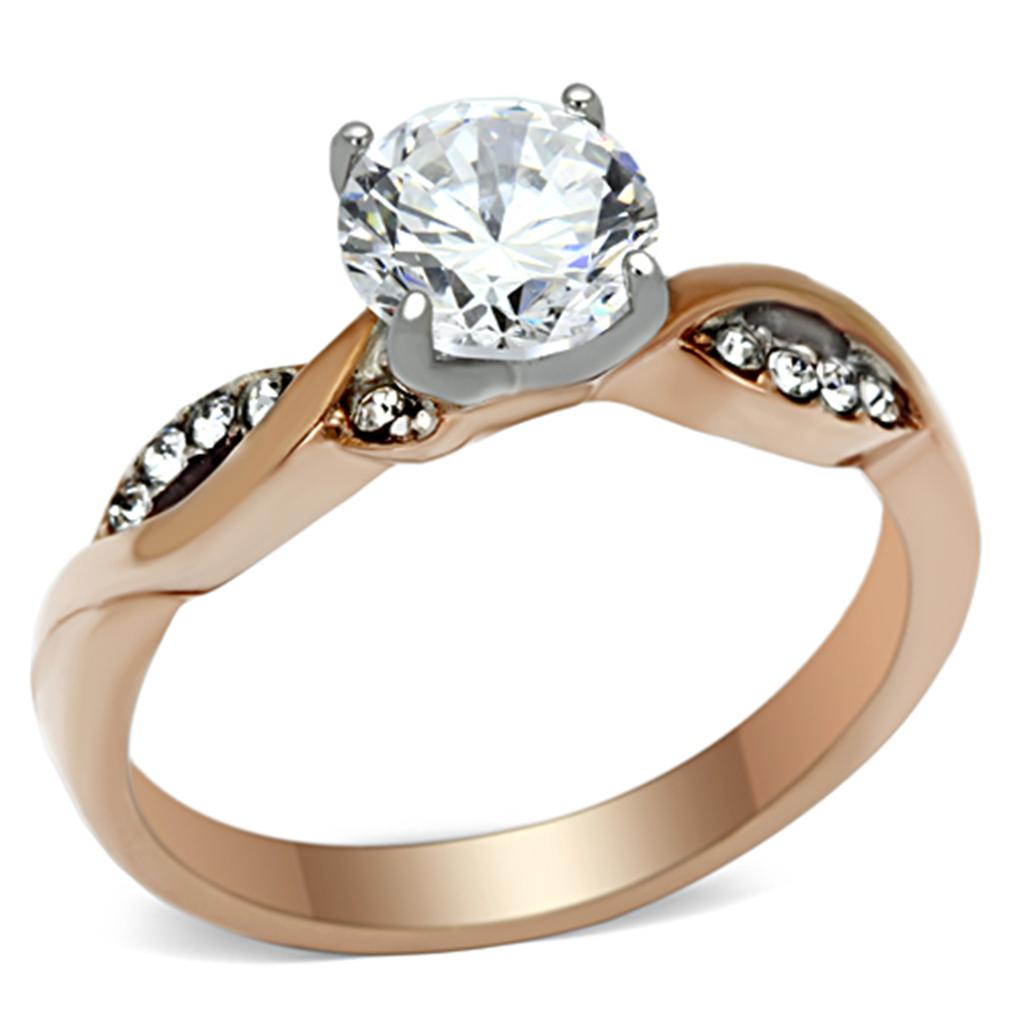 MATK1163 - Two-Tone IP Rose Gold Stainless Steel Ring with AAA Grade CZ  in Clear