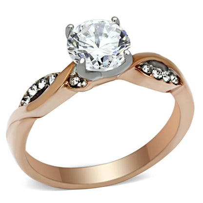 MATK1163 - Two-Tone IP Rose Gold Stainless Steel Ring with AAA Grade CZ  in Clear