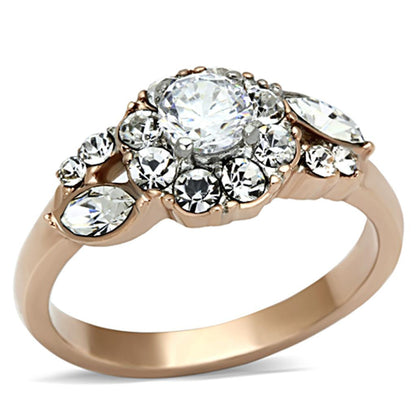 MATK1164 - Two-Tone IP Rose Gold Stainless Steel Ring with AAA Grade CZ  in Clear