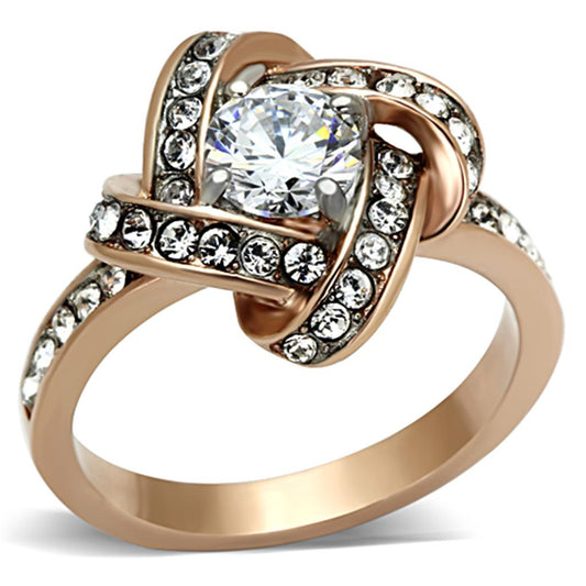 MATK1166 - Two-Tone IP Rose Gold Stainless Steel Ring with AAA Grade CZ  in Clear