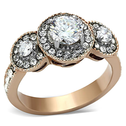 MATK1167 Two-Tone IP Rose Gold Stainless Steel Ring with AAA Grade CZ in Clear