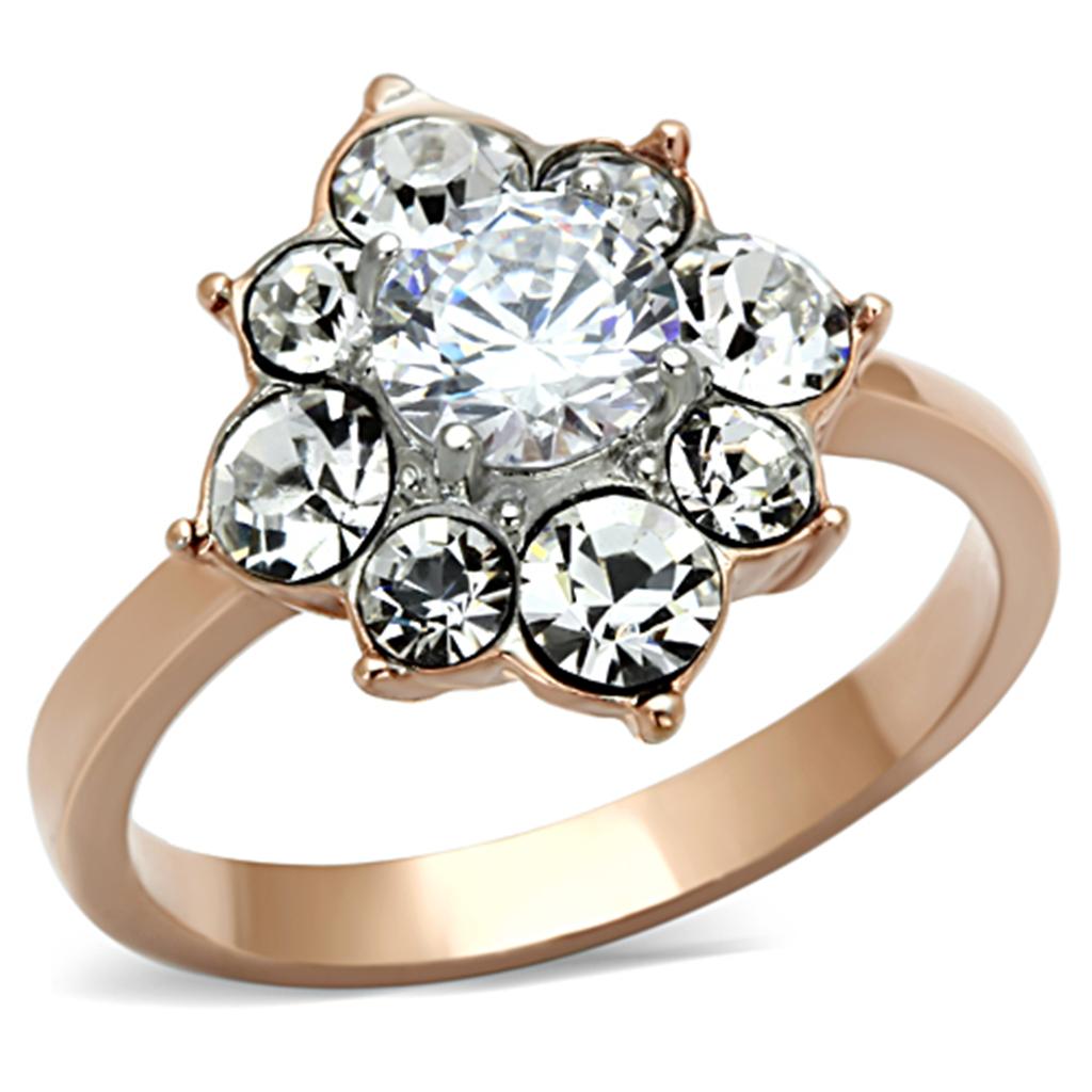 MATK1168 - Two-Tone IP Rose Gold Stainless Steel Ring with AAA Grade CZ  in Clear
