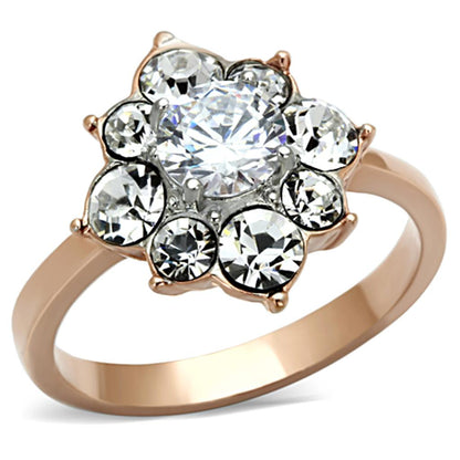 MATK1168 - Two-Tone IP Rose Gold Stainless Steel Ring with AAA Grade CZ  in Clear