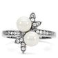 MATK116 - High polished (no plating) Stainless Steel Ring with Synthetic Pearl in White