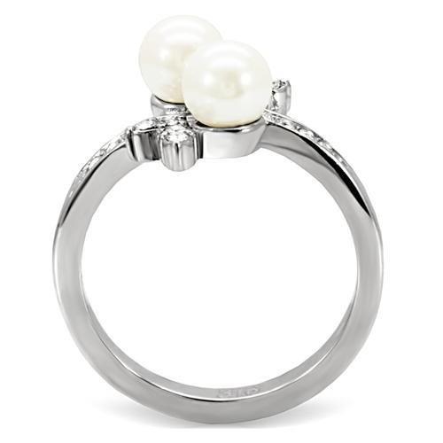 MATK116 - High polished (no plating) Stainless Steel Ring with Synthetic Pearl in White