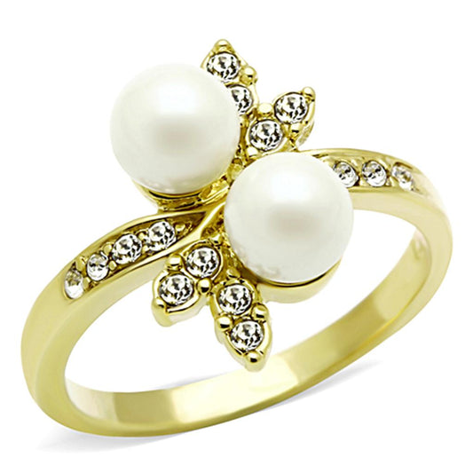 MATK116G - IP Gold(Ion Plating) Stainless Steel Ring with Synthetic Pearl in White