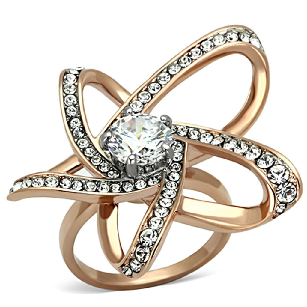 MATK1170 - Two-Tone IP Rose Gold Stainless Steel Ring with AAA Grade CZ  in Clear