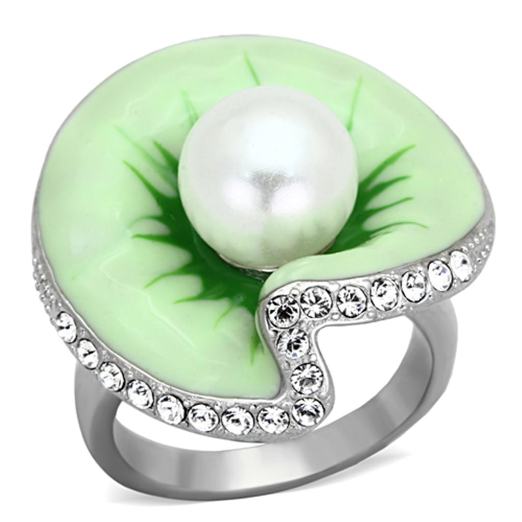 MATK1171 - High polished (no plating) Stainless Steel Ring with Synthetic Pearl in White