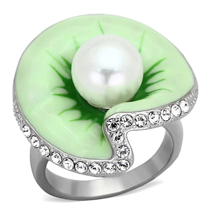 MATK1171 - High polished (no plating) Stainless Steel Ring with Synthetic Pearl in White