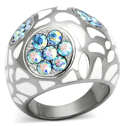 MATK1172 - High polished (no plating) Stainless Steel Ring with Top Grade Crystal  in Aquamarine AB