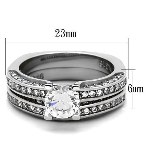 MATK1175 - High polished (no plating) Stainless Steel Ring with AAA Grade CZ  in Clear