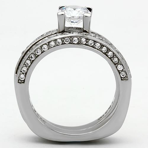 MATK1175 - High polished (no plating) Stainless Steel Ring with AAA Grade CZ  in Clear