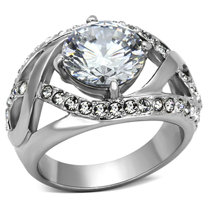 MATK1176 - High polished (no plating) Stainless Steel Ring with AAA Grade CZ  in Clear