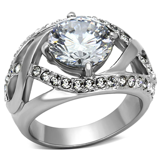 MATK1176 - High polished (no plating) Stainless Steel Ring with AAA Grade CZ  in Clear