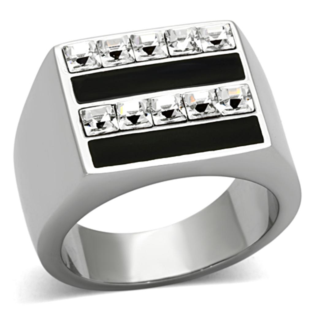 MATK1177 - High polished (no plating) Stainless Steel Ring with Top Grade Crystal  in Clear