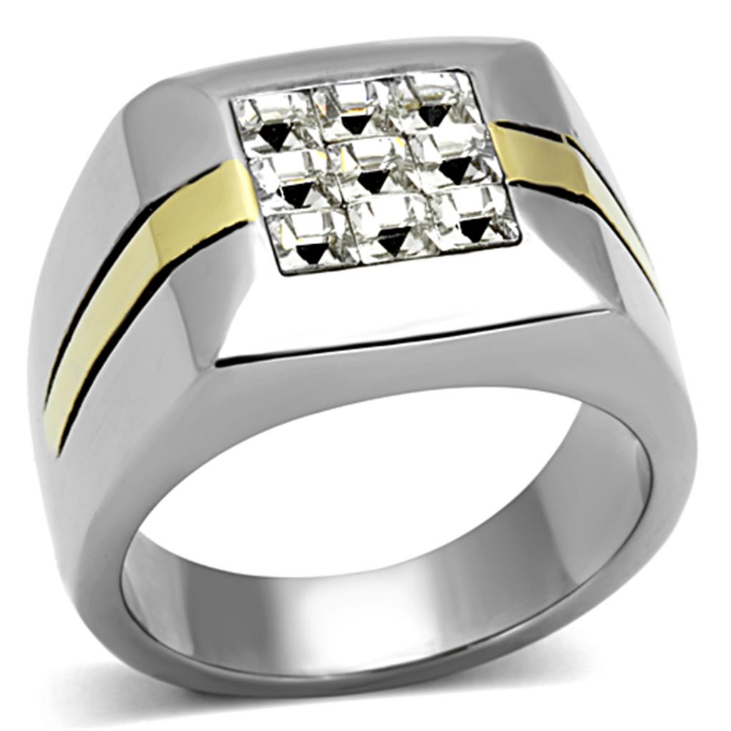 MATK1178 - Two-Tone IP Gold (Ion Plating) Stainless Steel Ring with Top Grade Crystal  in Clear