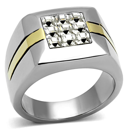 MATK1178 - Two-Tone IP Gold (Ion Plating) Stainless Steel Ring with Top Grade Crystal  in Clear