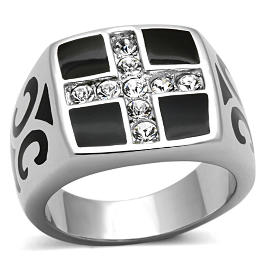 MATK1179 - High polished (no plating) Stainless Steel Ring with Top Grade Crystal  in Clear