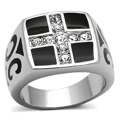 MATK1179 - High polished (no plating) Stainless Steel Ring with Top Grade Crystal  in Clear