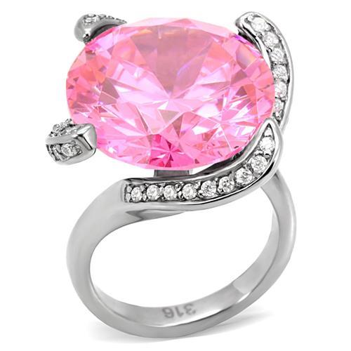 MATK117 - High polished (no plating) Stainless Steel Ring with AAA Grade CZ  in Rose