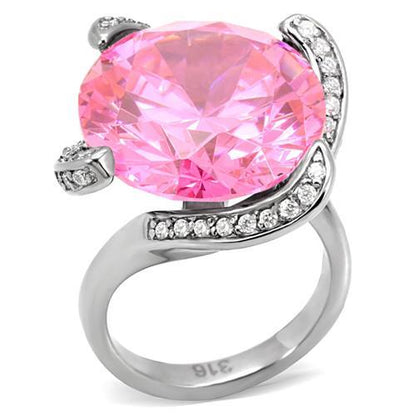 MATK117 - High polished (no plating) Stainless Steel Ring with AAA Grade CZ  in Rose
