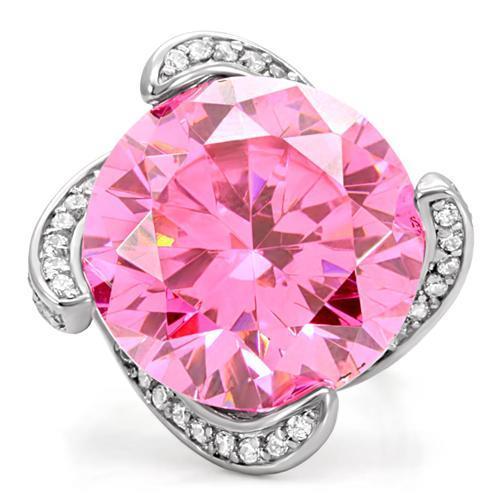 MATK117 - High polished (no plating) Stainless Steel Ring with AAA Grade CZ  in Rose