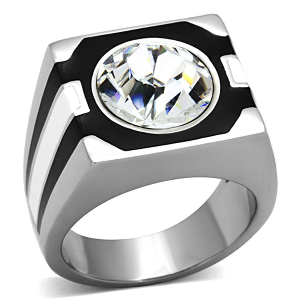 MATK1181 - High polished (no plating) Stainless Steel Ring with Top Grade Crystal  in Clear