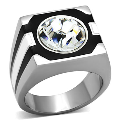 MATK1181 - High polished (no plating) Stainless Steel Ring with Top Grade Crystal  in Clear