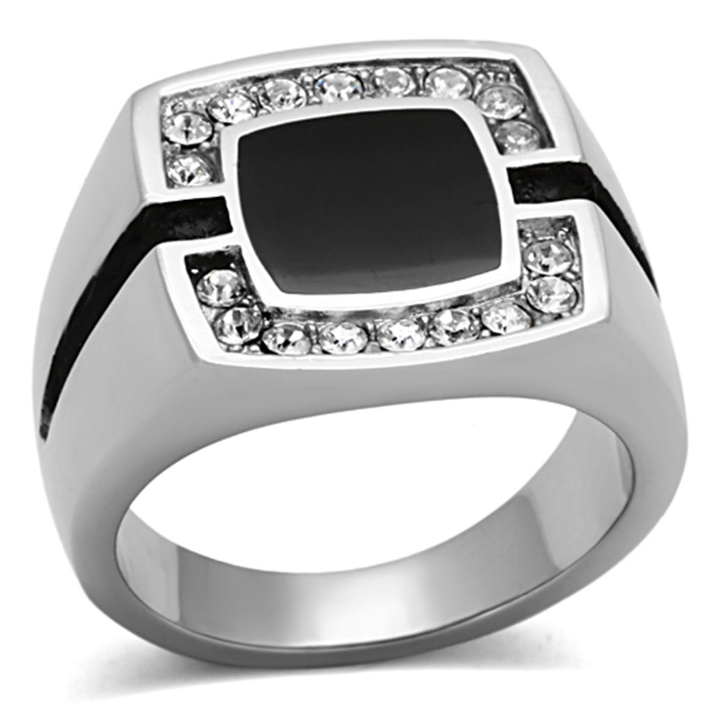 MATK1183 - High polished (no plating) Stainless Steel Ring with Top Grade Crystal  in Clear