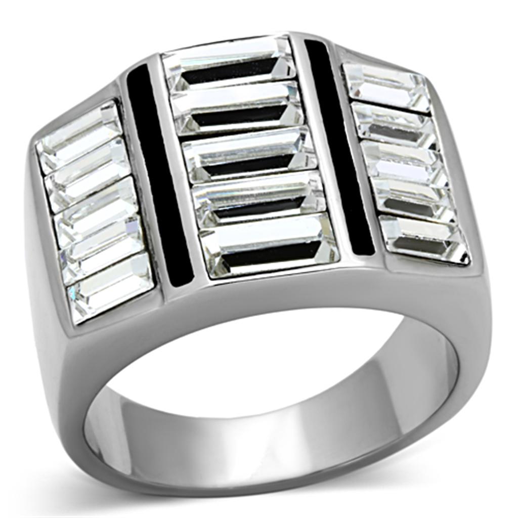 MATK1185 - High polished (no plating) Stainless Steel Ring with Top Grade Crystal  in Clear