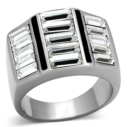 MATK1185 - High polished (no plating) Stainless Steel Ring with Top Grade Crystal  in Clear