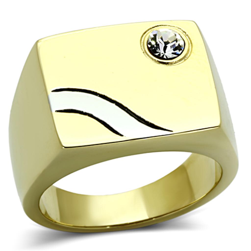MATK1186 - Two-Tone IP Gold (Ion Plating) Stainless Steel Ring with Top Grade Crystal  in Clear