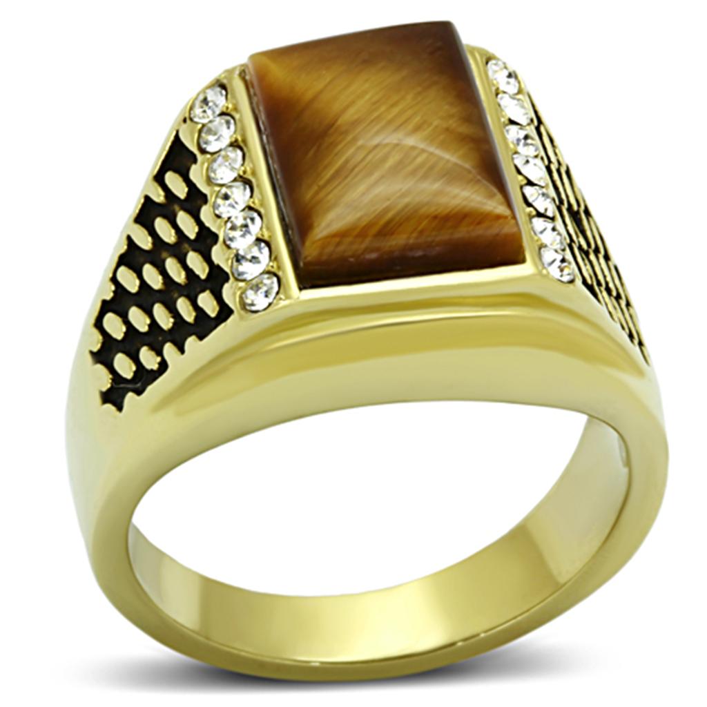MATK1187 - IP Gold(Ion Plating) Stainless Steel Ring with Synthetic Tiger Eye in Topaz