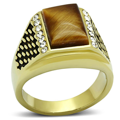 MATK1187 - IP Gold(Ion Plating) Stainless Steel Ring with Synthetic Tiger Eye in Topaz