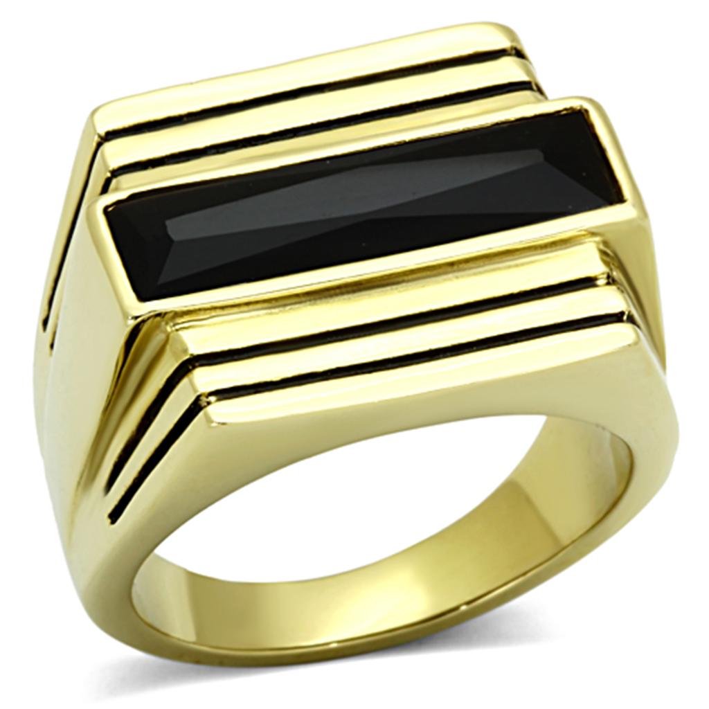 MATK1188 - IP Gold(Ion Plating) Stainless Steel Ring with Synthetic Synthetic Glass in Jet