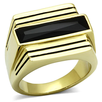 MATK1188 - IP Gold(Ion Plating) Stainless Steel Ring with Synthetic Synthetic Glass in Jet