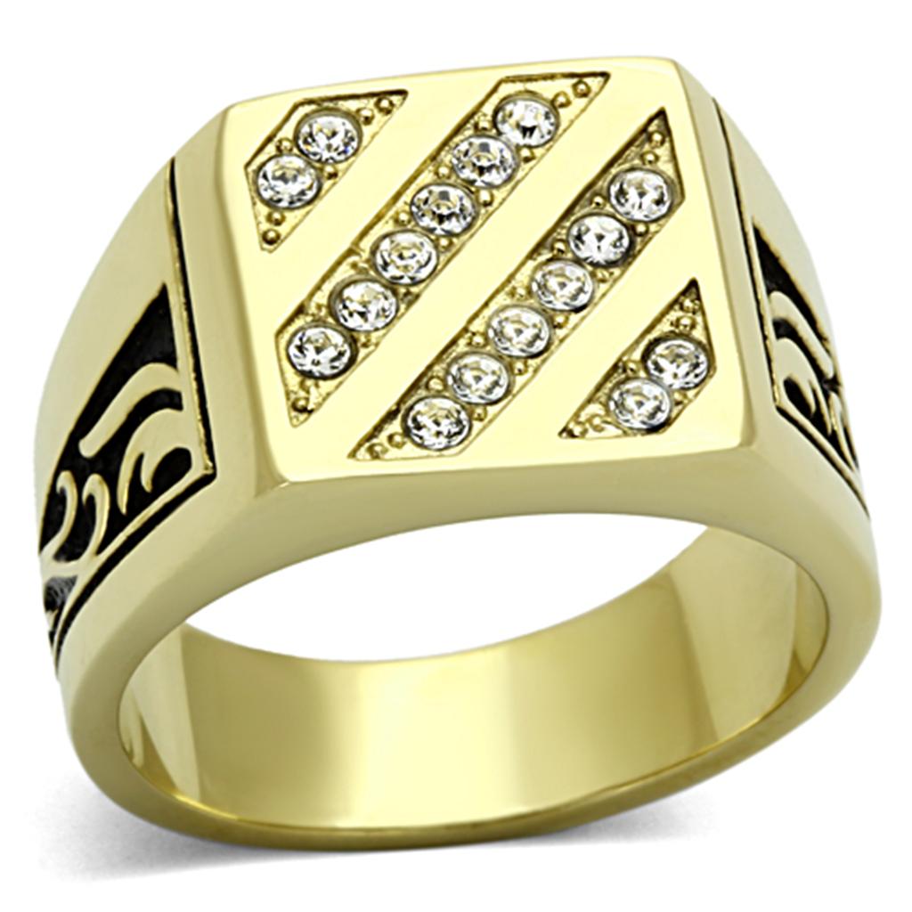 MATK1189 - IP Gold(Ion Plating) Stainless Steel Ring with Top Grade Crystal  in Clear
