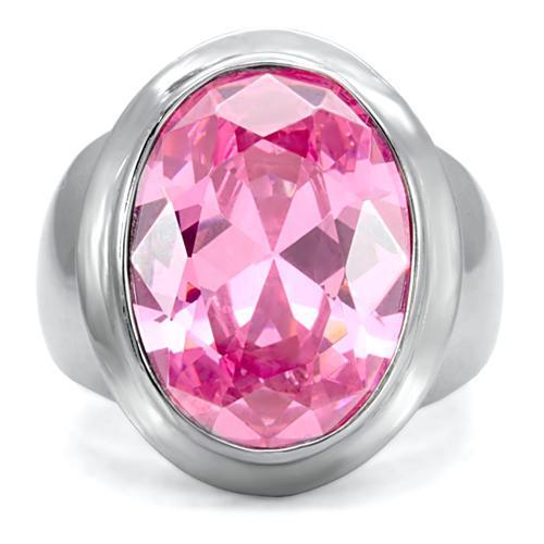 MATK118 - High polished (no plating) Stainless Steel Ring with AAA Grade CZ  in Rose
