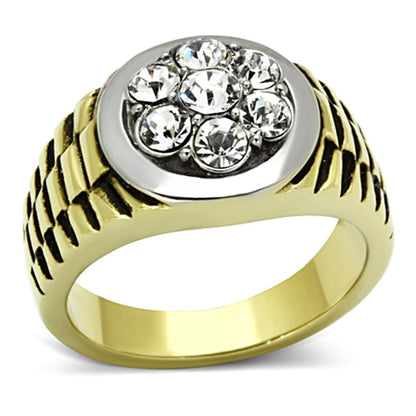 MATK1191 - Two-Tone IP Gold (Ion Plating) Stainless Steel Ring with Top Grade Crystal  in Clear