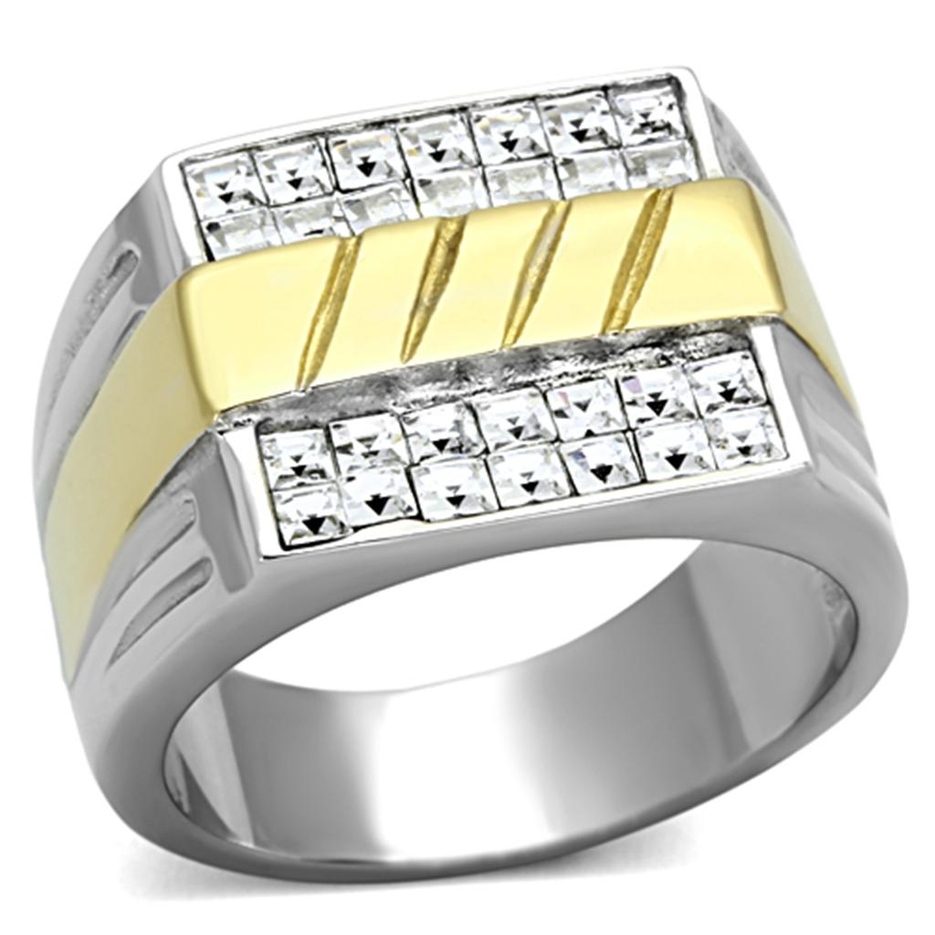MATK1193 - Two-Tone IP Gold (Ion Plating) Stainless Steel Ring with Top Grade Crystal  in Clear