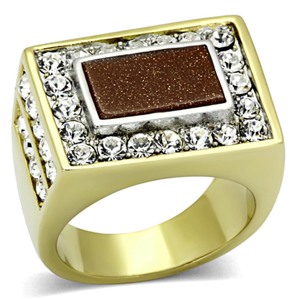 MATK1194 - Two-Tone IP Gold (Ion Plating) Stainless Steel Ring with Synthetic Twinkling in Topaz