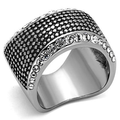 MATK1198 - High polished (no plating) Stainless Steel Ring with Top Grade Crystal  in Clear