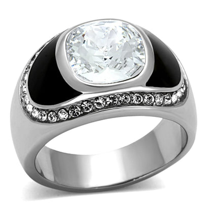 MATK1199 - High polished (no plating) Stainless Steel Ring with Top Grade Crystal  in Clear