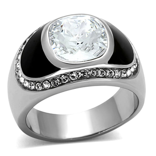 MATK1199 - High polished (no plating) Stainless Steel Ring with Top Grade Crystal  in Clear