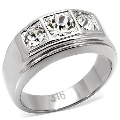 MATK119 - High polished (no plating) Stainless Steel Ring with Top Grade Crystal  in Clear